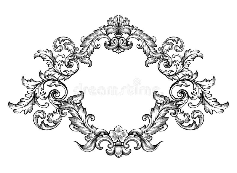 Rocznika wiktoriański ramy granicy monograma kwiecistego ornamentu Barokowa ślimacznica grawerujący retro deseniowy tatuaż kaligr ilustracja wektor