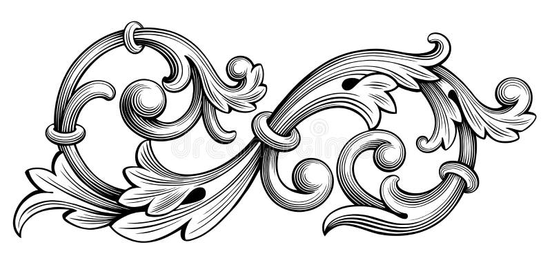 Rocznika wiktoriański ramy granicy monograma kwiecistego ornamentu Barokowa ślimacznica grawerujący retro deseniowy tatuaż kaligr royalty ilustracja
