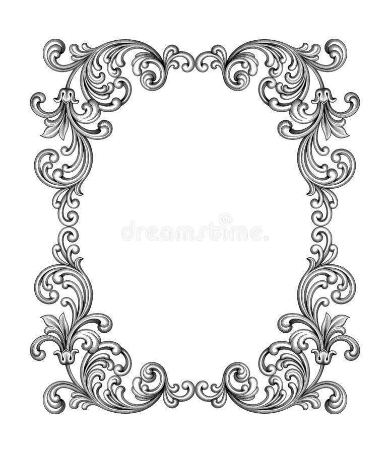 Rocznika wiktoriański ramy granicy monograma kwiecistego ornamentu retro deseniowego tatuażu Barokowa ślimacznica grawerujący kal royalty ilustracja