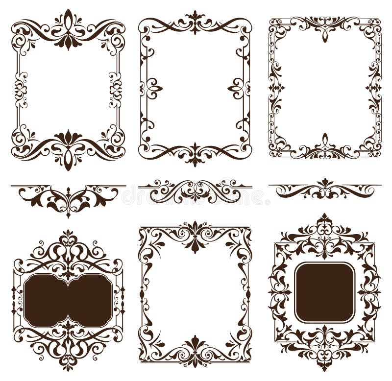 Roczników ornamentów projekta elementów kwiecistych curlicues tła krawężników biała rama osacza majcherów ilustracji Roczników ornamentów projekta elementów kwiecistych curlicues tła krawężników biała rama osacza majcherów ilustracji