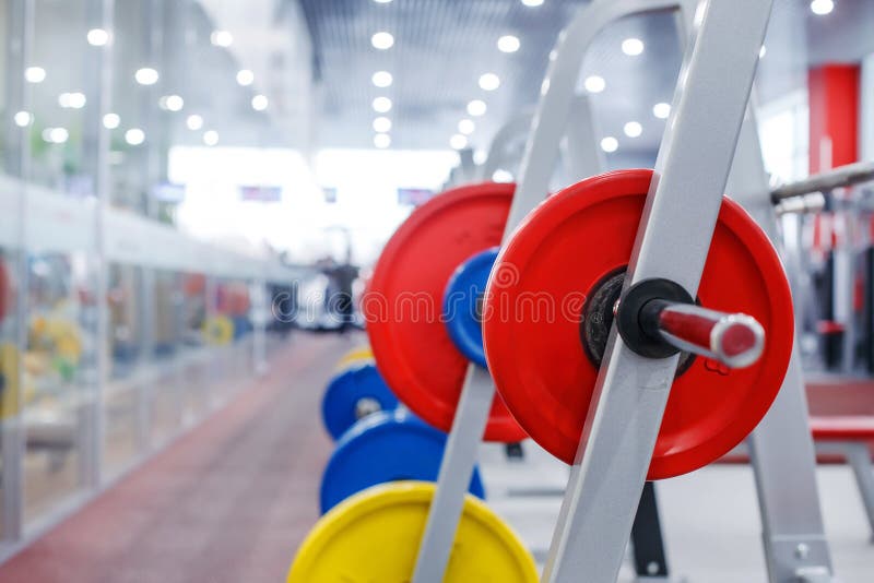 Rod with Weights in the Gym Stock Photo Image of leisure, muscle