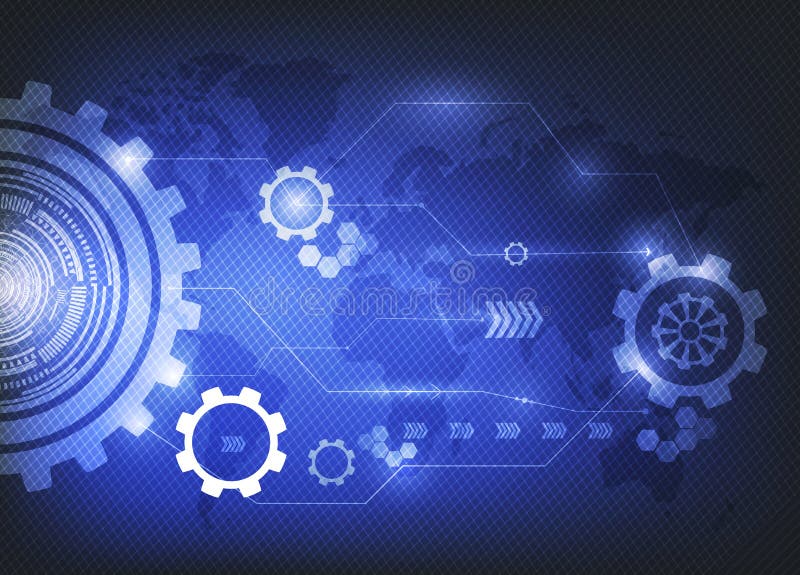 Roda de engrenagem branca da ilustração na placa de circuito, Olá!-tecnologia digital ilustração stock Roda de engrenagem branca da ilustração na placa de circuito, Olá!-tecnologia digital ilustração stock