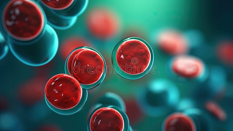 Red blood cells flowing on green background in scientific abstraction. Health and medicine concept AI generated. Red blood cells flowing on green background in scientific abstraction. Health and medicine concept AI generated