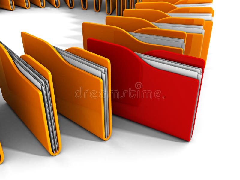 Rode bureauomslag met documenten uit van gele groep royalty-vrije illustratie Rode bureauomslag met documenten uit van gele groep royalty-vrije illustratie