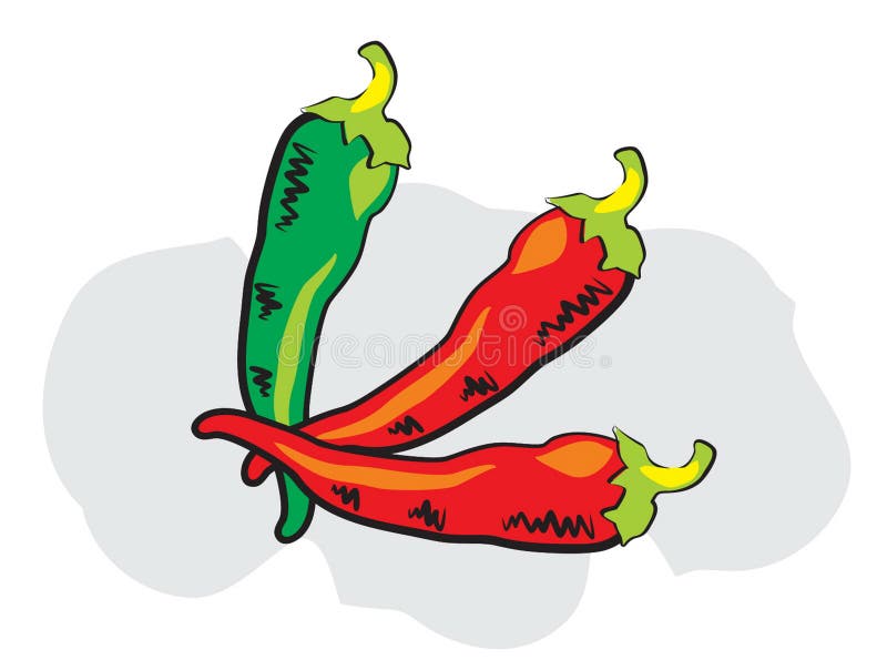 Rode en groene Spaanse peper in krabbelstijl royalty-vrije illustratie Rode en groene Spaanse peper in krabbelstijl royalty-vrije illustratie