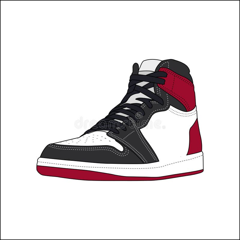 Red and Black Sneaker shoes isolated on white background. Sneakers for training, running, and basketball. Vector Illustration. Red and Black Sneaker shoes isolated on white background. Sneakers for training, running, and basketball. Vector Illustration