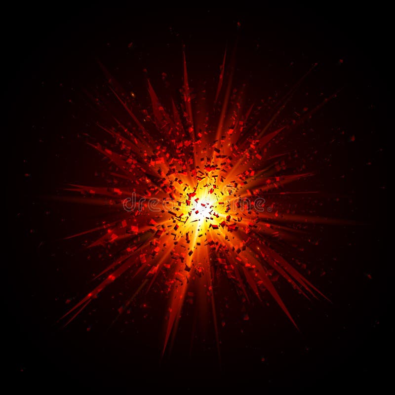 Rode explosie met deeltjes op zwarte achtergrond