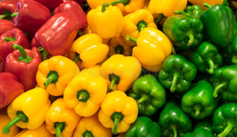 Rode, gele, en groene groene paprika's (capsicum) achtergrond