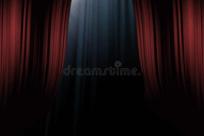 Rode gordijnen op stadium in dramatheater stock afbeelding Rode gordijnen op stadium in dramatheater stock afbeelding