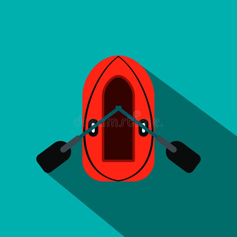 Rode opblaasbare boot met roeispanen vlak pictogram vector illustratie Rode opblaasbare boot met roeispanen vlak pictogram vector illustratie