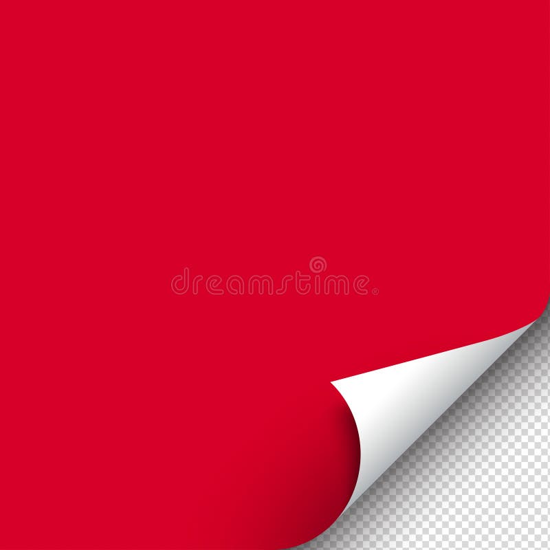 Rode papieren sticker met gebogen hoek. paginalijn met schaduw. sjabloonpapierontwerp. vector