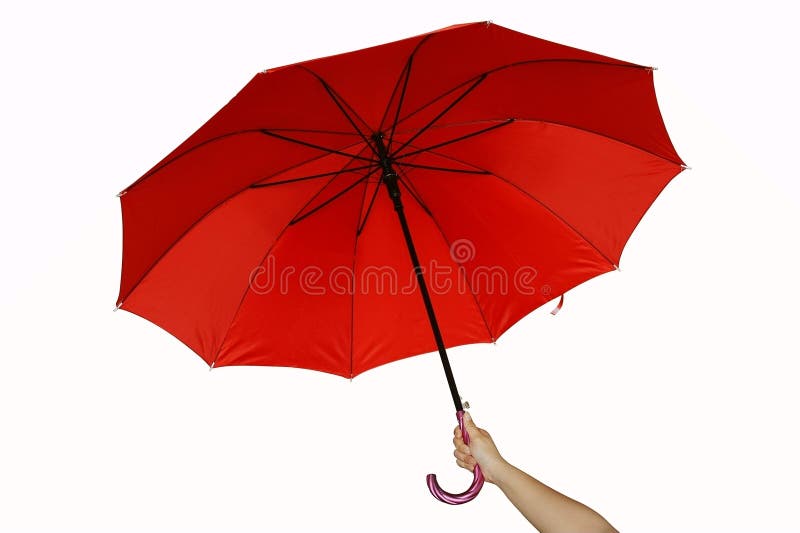 A hand and a red umbrella. A hand and a red umbrella