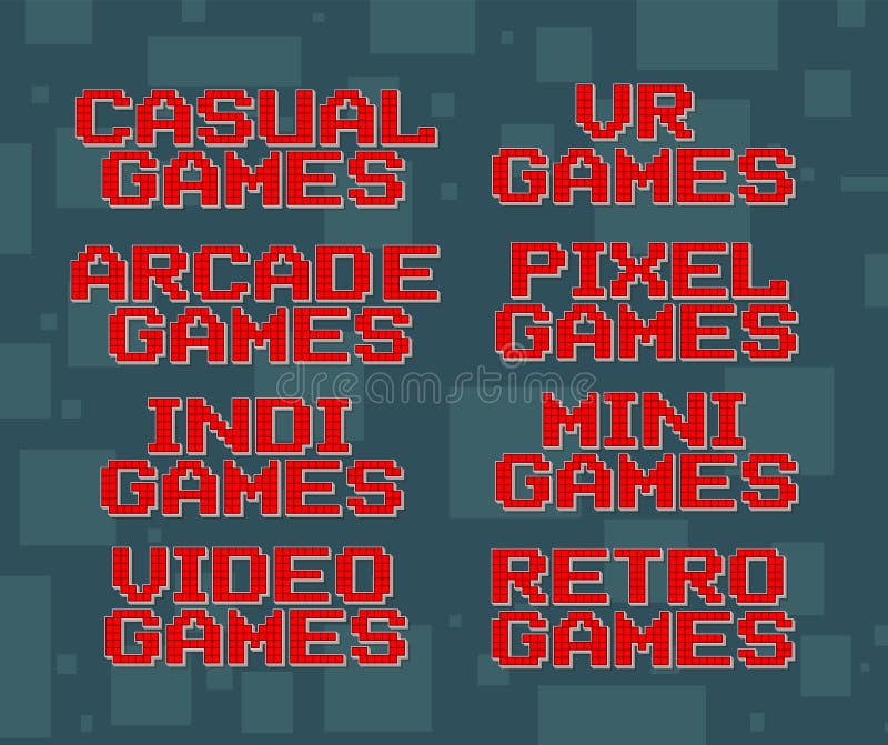 Rode pixel retro verschillende tekst voor geplaatste videospelletjes