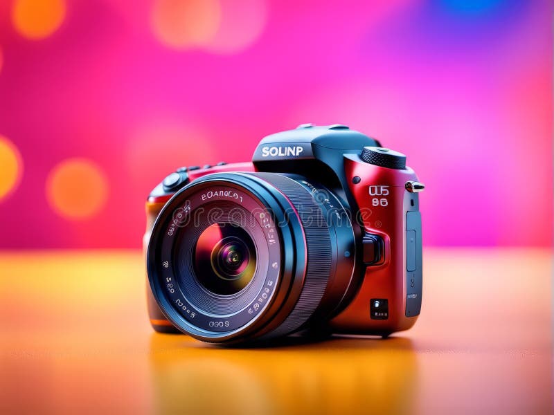 Rode retrocamera op blauwe achtergrond royalty-vrije illustratie