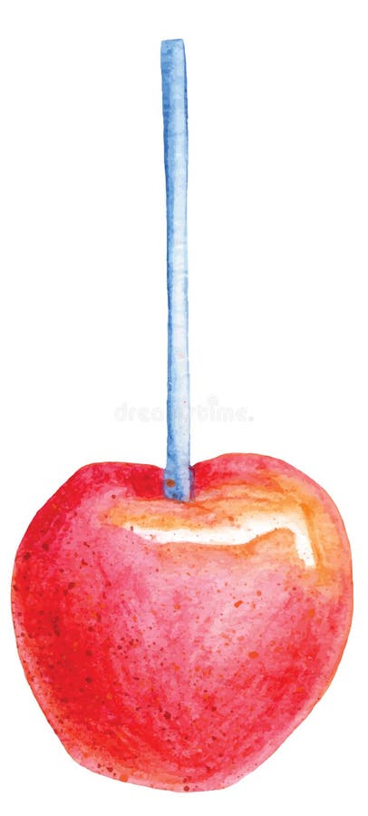 Rode suikergoedappel op de vector van de stokwaterverf stock illustratie Rode suikergoedappel op de vector van de stokwaterverf stock illustratie
