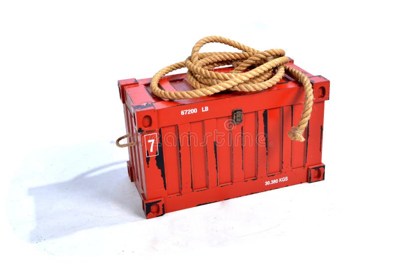 Rode Verschepende Container met Kabel op Witte Achtergrond stock foto's Rode Verschepende Container met Kabel op Witte Achtergrond stock foto's