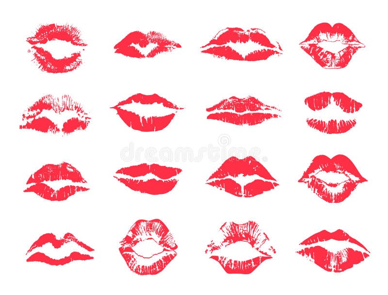 Rode vrouwelijke lippendruk, de reeks van het lippenstiftteken vector illustratie Rode vrouwelijke lippendruk, de reeks van het lippenstiftteken vector illustratie