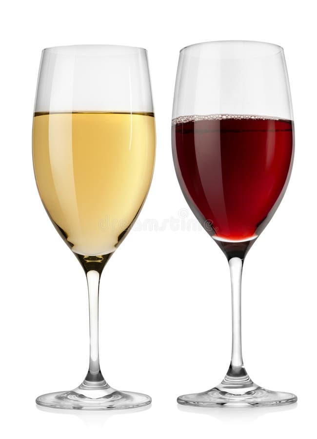 Red wine glass and white wine glass isolated on a white background. Red wine glass and white wine glass isolated on a white background
