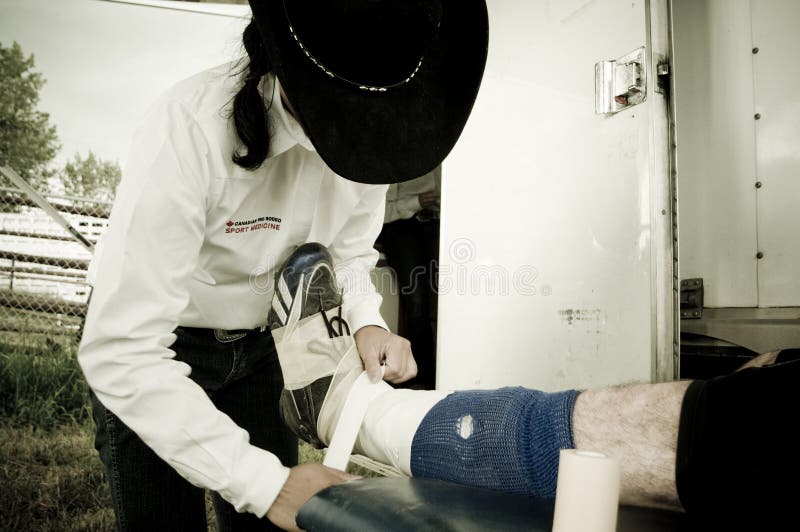 Canadian pro rodeo sports medicine in Airdrie Alberta Canada. Western rodeo in 2011. Canadian pro rodeo sports medicine in Airdrie Alberta Canada. Western rodeo in 2011