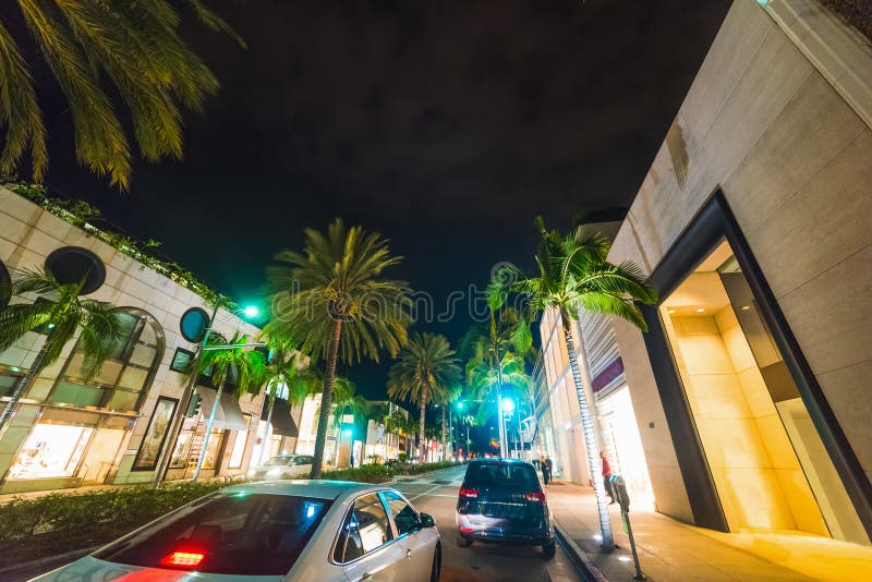 Rodeo Drive in Beverly Hills by Night Stock Photo Image of night