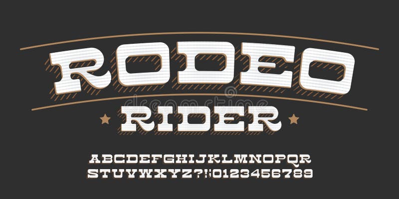 Rodeo Rider alphabet font. Type letters and numbers in retro style. Stock vector typescript for your typography design. Rodeo Rider alphabet font. Type letters and numbers in retro style. Stock vector typescript for your typography design.