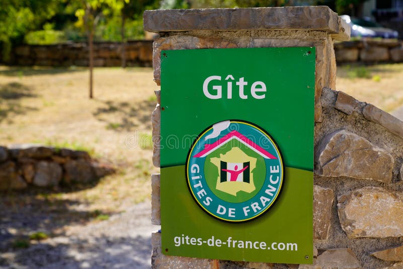 Rodez , Aveyron  France - 08 15 2022 : gites de france logo brand and gite text sign for vacation rental apartment house guest home. Rodez , Aveyron  France - 08 15 2022 : gites de france logo brand and gite text sign for vacation rental apartment house guest home