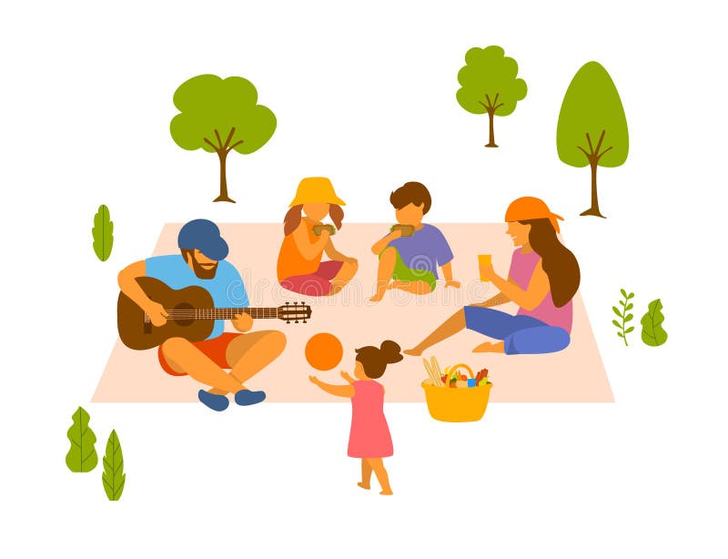 Rodzina przy pinkinem w parkowej odosobnionej wektorowej ilustraci royalty ilustracja Rodzina przy pinkinem w parkowej odosobnionej wektorowej ilustraci royalty ilustracja