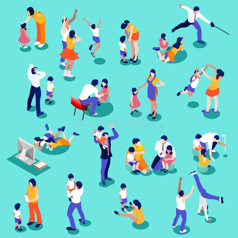 Rodzinnego czasu Ustaleni 3D Wektorowi Isometric ludzie royalty ilustracja Rodzinnego czasu Ustaleni 3D Wektorowi Isometric ludzie royalty ilustracja