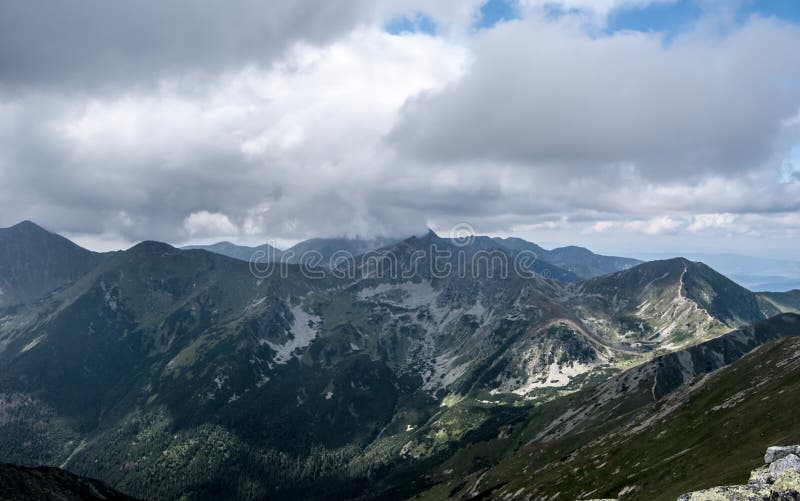 View from Jakubina peak on Otrhance mountain ridge in Western Tatras mountains in Slovakia royalty free stock photos View from Jakubina peak on Otrhance mountain ridge in Western Tatras mountains in Slovakia royalty free stock photos