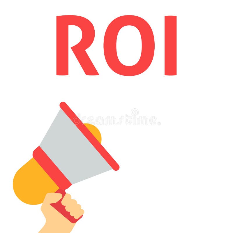 ROI Announcement Mano que sostiene el megáfono con la burbuja del discurso ilustración del vector ROI Announcement Mano que sostiene el megáfono con la burbuja del discurso ilustración del vector