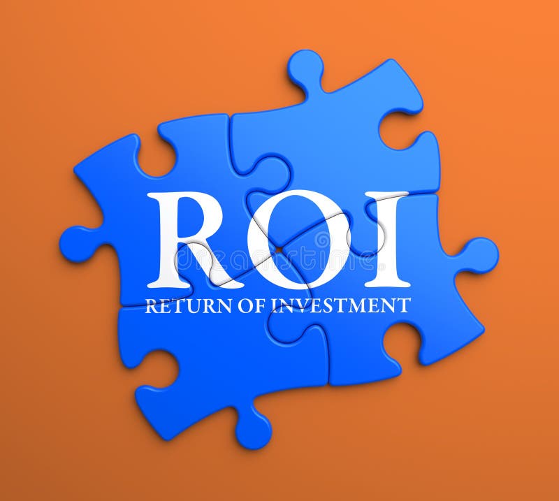 ROI on Blue Puzzle Pieces. Business Concept.