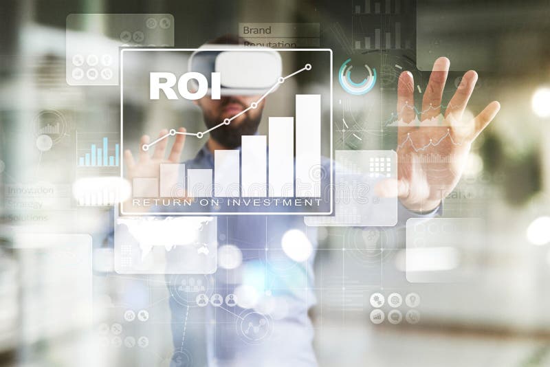 ROI, Return on investment business and technology concept. Virtual screen background. stock images