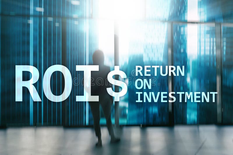 ROI - Return on investment, Financial market and stock trading concept. People in jackets on the background of the city stock images ROI - Return on investment, Financial market and stock trading concept. People in jackets on the background of the city stock images