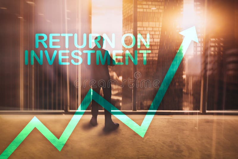 ROI - ritorno su investimento Commercio di riserva e concetto finanziario di crescita sul fondo vago del centro di affari fotografia stock ROI - ritorno su investimento Commercio di riserva e concetto finanziario di crescita sul fondo vago del centro di affari fotografia stock