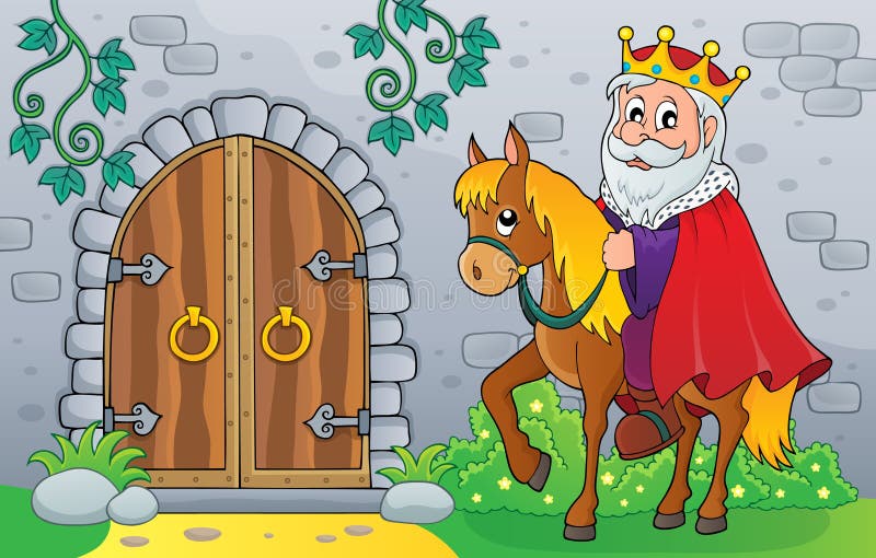 Roi sur le cheval par la vieille image 1 de thème de porte illustration stock Roi sur le cheval par la vieille image 1 de thème de porte illustration stock