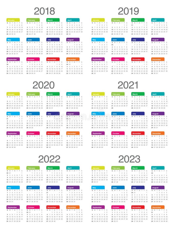Rok 2018 2019 2020 2021 2022 2023 kalendarzowy wektor ilustracji Rok 2018 2019 2020 2021 2022 2023 kalendarzowy wektor ilustracji