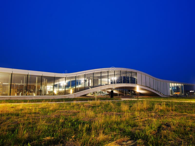 Rolex Learning Center At EPFL After Sunset stock images