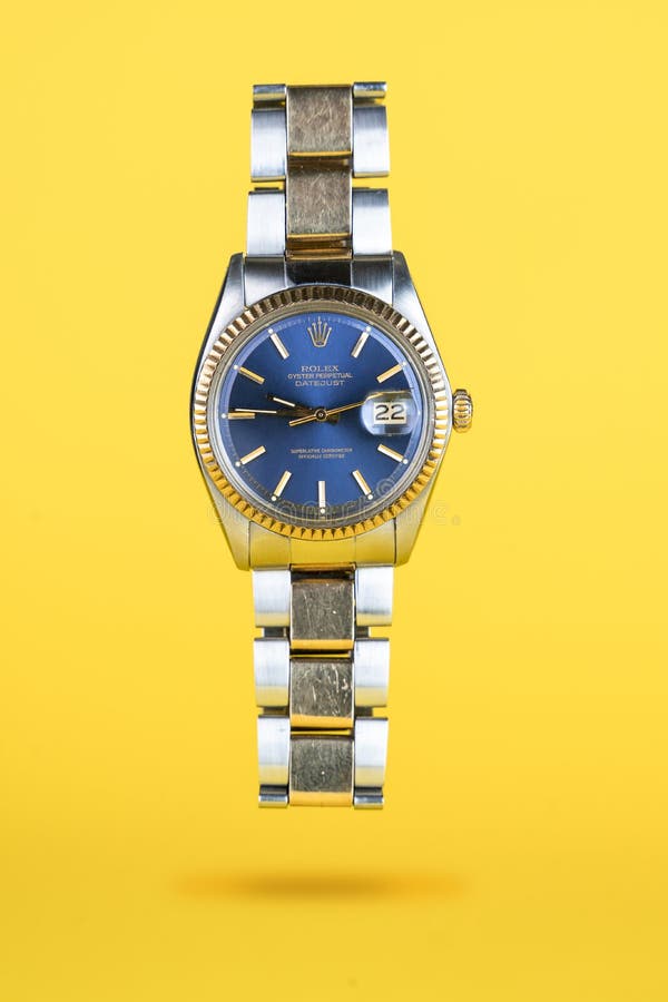 Rolex Blue Watch on Yellow Background Editorial Photography - Image of dial, rolex: 208438782