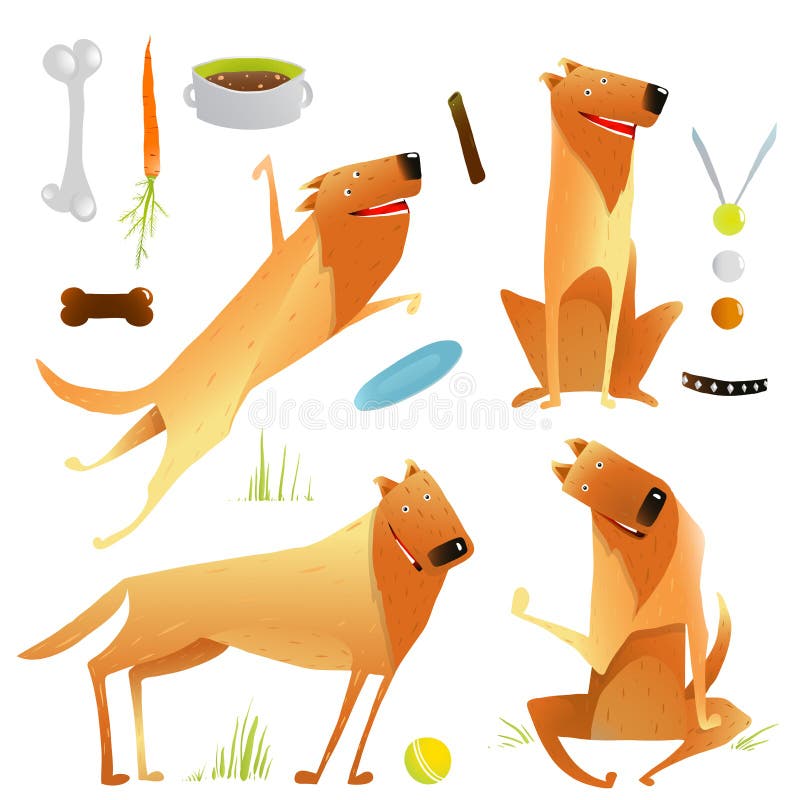 Dogs and doggy items collection colorful illustration. Vector EPS10. Dogs and doggy items collection colorful illustration. Vector EPS10.