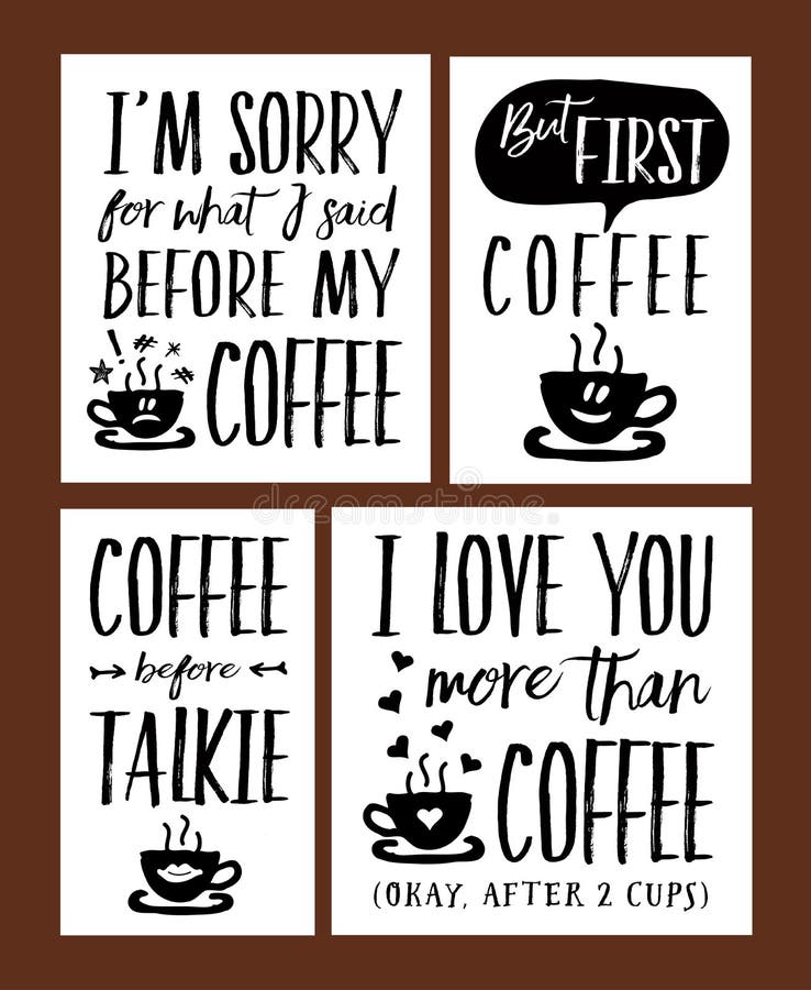 Rolig kaffeTid bokstäver formulerar vektoruppsättningen stock illustrationer Rolig kaffeTid bokstäver formulerar vektoruppsättningen stock illustrationer