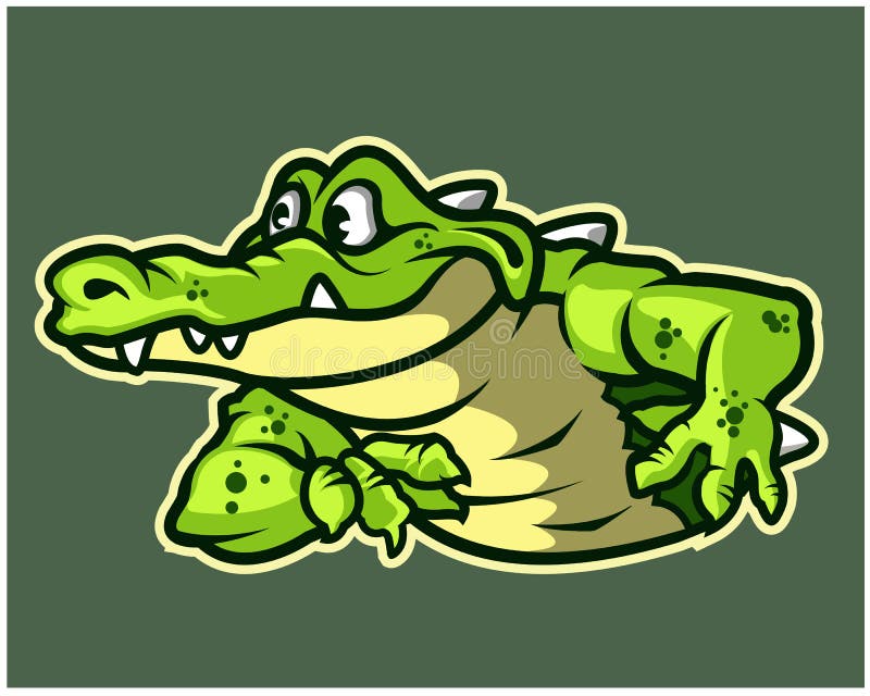 Rolig krokodiltecknad filmmaskot Logo Badge stock illustrationer