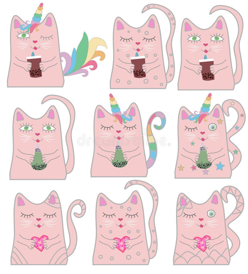 Rolig rosa kattenhörning för stor uppsättning Begrepp av mirakel och magi stock illustrationer Rolig rosa kattenhörning för stor uppsättning Begrepp av mirakel och magi stock illustrationer