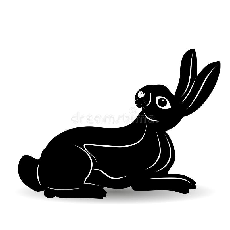 Rolig svart kanin med långa öron som ser upp, kontur på whit vektor illustrationer Rolig svart kanin med långa öron som ser upp, kontur på whit vektor illustrationer