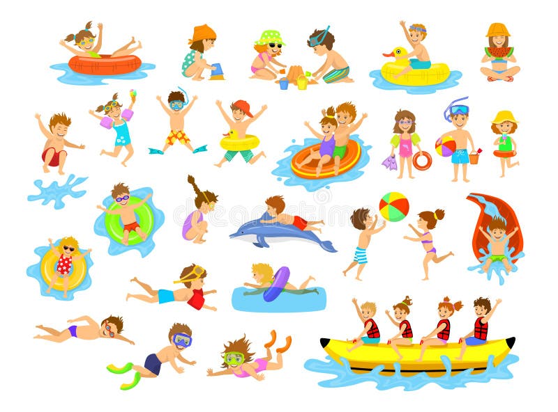 Roliga aktiviteter för barnsommarferier på stranden stock illustrationer Roliga aktiviteter för barnsommarferier på stranden stock illustrationer