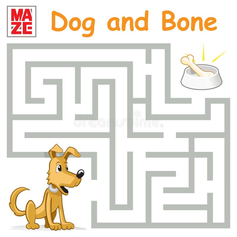 Roliga Maze Game: Tecknad filmhunden finner benet stock illustrationer Roliga Maze Game: Tecknad filmhunden finner benet stock illustrationer