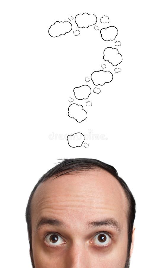 Funny Young guy with question mark over his head, isolated on white. Funny Young guy with question mark over his head, isolated on white