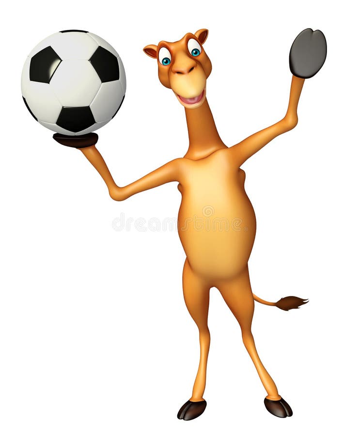 Roligt kameltecknad filmtecken med fotboll royaltyfri illustrationer Roligt kameltecknad filmtecken med fotboll royaltyfri illustrationer
