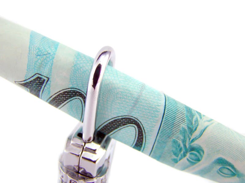 Roll of 100 real brazilian money in closed padlock