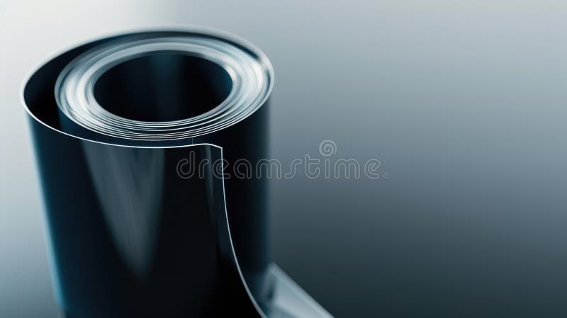 A roll of black plastic on a table. Suitable for industrial or packaging concepts royalty free stock photos