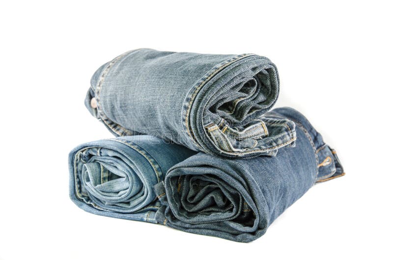 Roll Blue Denim Jeans Arranged in Stack Stock Photo - Image of outfit ...